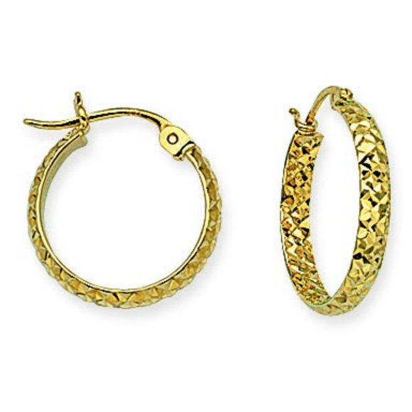 10K Solid Yellow Gold Diamond Cut Hoop Earring